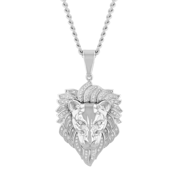 1 4CTW Diamond Stainless Steel Lion s Head Pendant