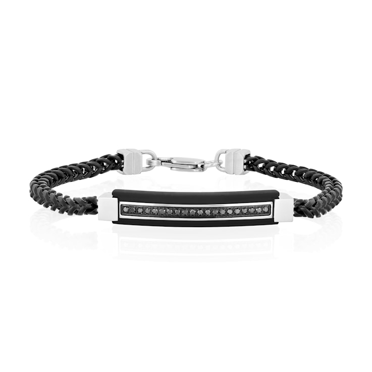 Stainless Steel Black Ion Plated Black Diamond ID Bracelet 1/5ctw