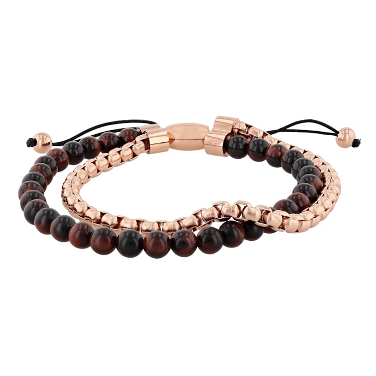 Red Tiger Eye Bead & Stainless Steel Bolo Bracelet