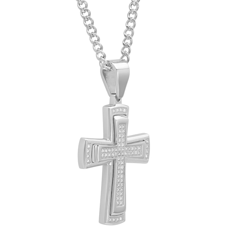 0.38CTW Stainless Steel Stacked Cross