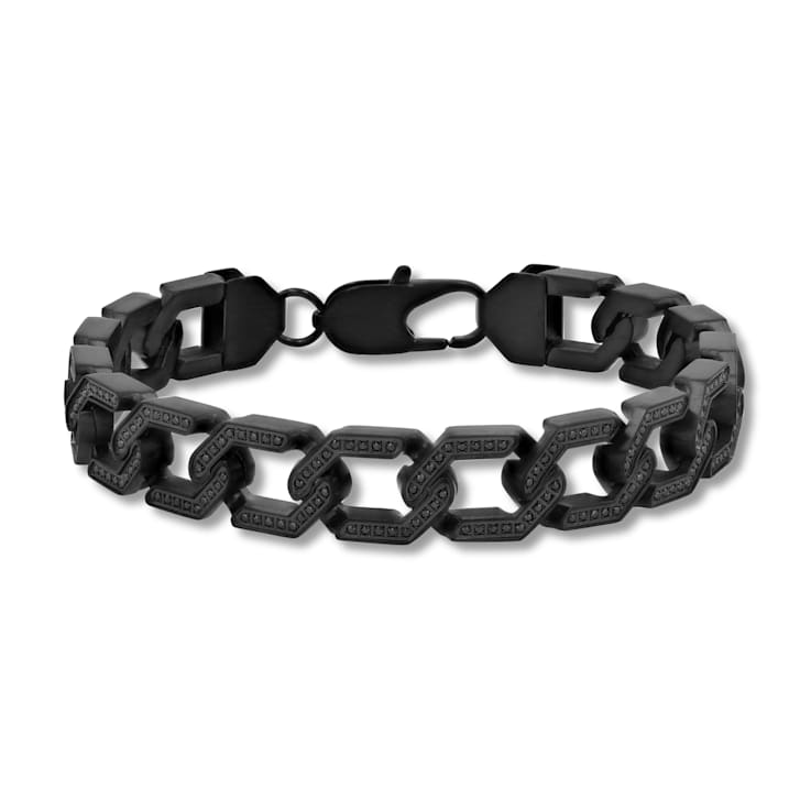 1.5CTW Black Diamond Black Stainless Steel Iced 20' Link Bracelet