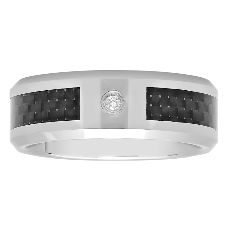 .03CTW Diamond Tungsten 8MM Carbon Fiber Band