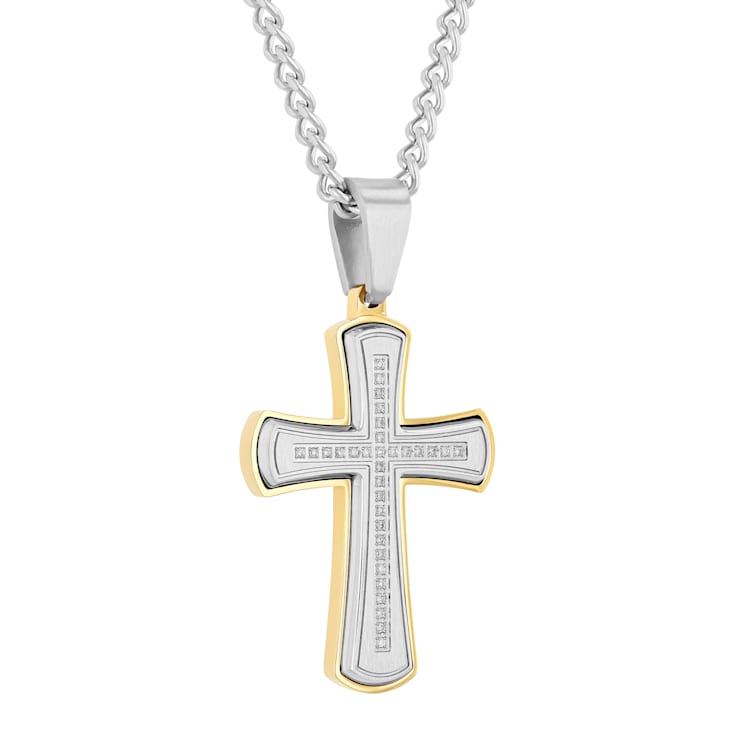 0.15CTW Diamond Two Tone Stainless Steel Cross Pendant 1C2T5A