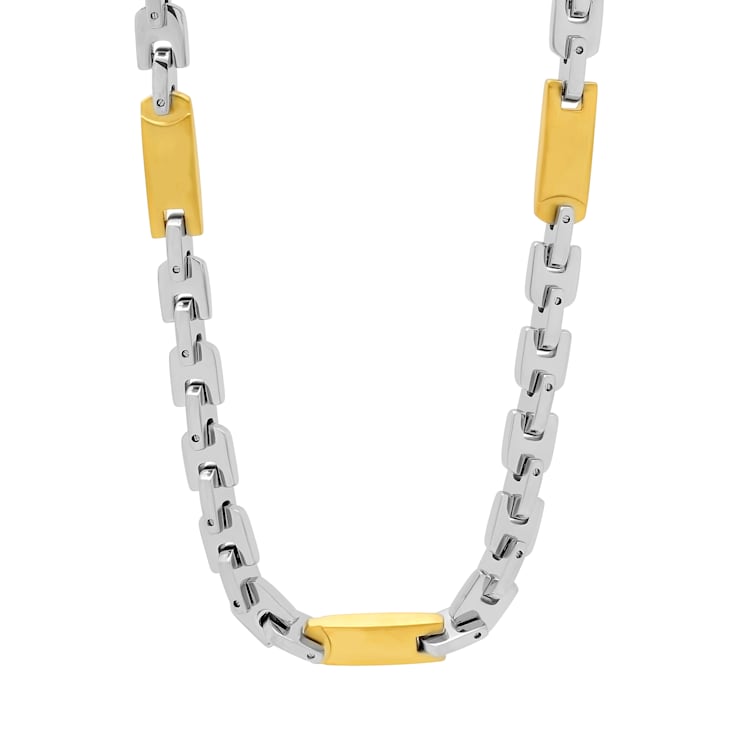 Two-Tone Stainless Steel Link Chain Necklace & Bracelet Set