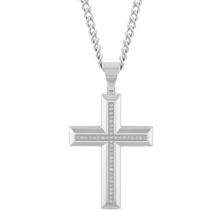 White Diamond Stainless Steel Cross With Chain .25ctw
