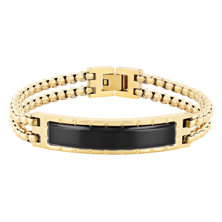 Diamond Accent Two-Tone Stainless Steel Cross Pendant & ID Bracelet Set