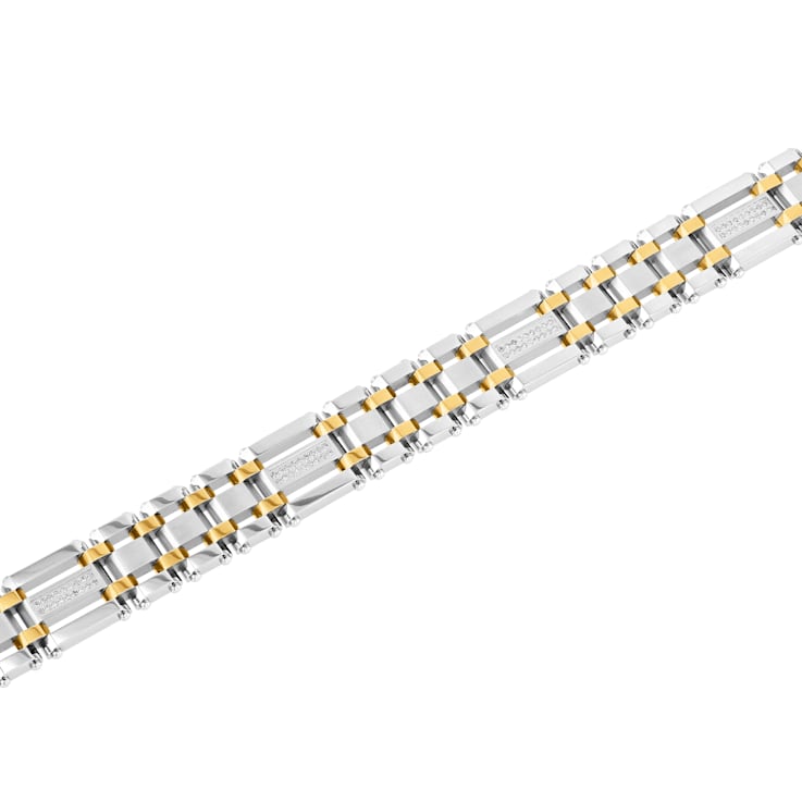 1/4CTW Diamond Two Tone Stainless Steel Link Bracelet