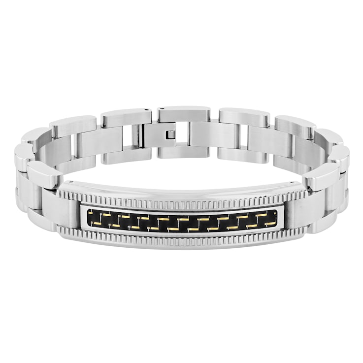 Stainless Steel Zigzag Carbon Fiber ID Link Bracelet