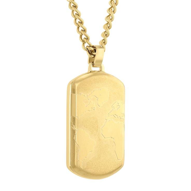 Stainless Steel Yellow Ion Plated Geographical Design Dog Tag Pendant