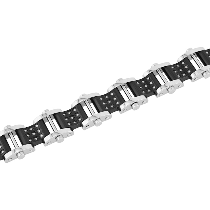 1/2CTW Diamond Two-Tone Stainless Steel Wavy Link Bracelet