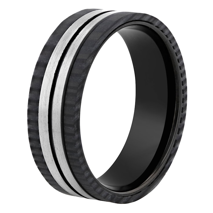 Tungsten Comfort™ Tungsten Black Ion Plated with Forged Carbon Fiber
Textured Edge Band