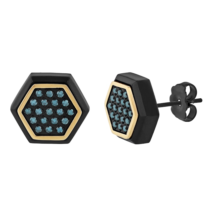 1/5CTW BLUE DIAMOND & BLACK IP STAINLESS STEEL EARRINGS