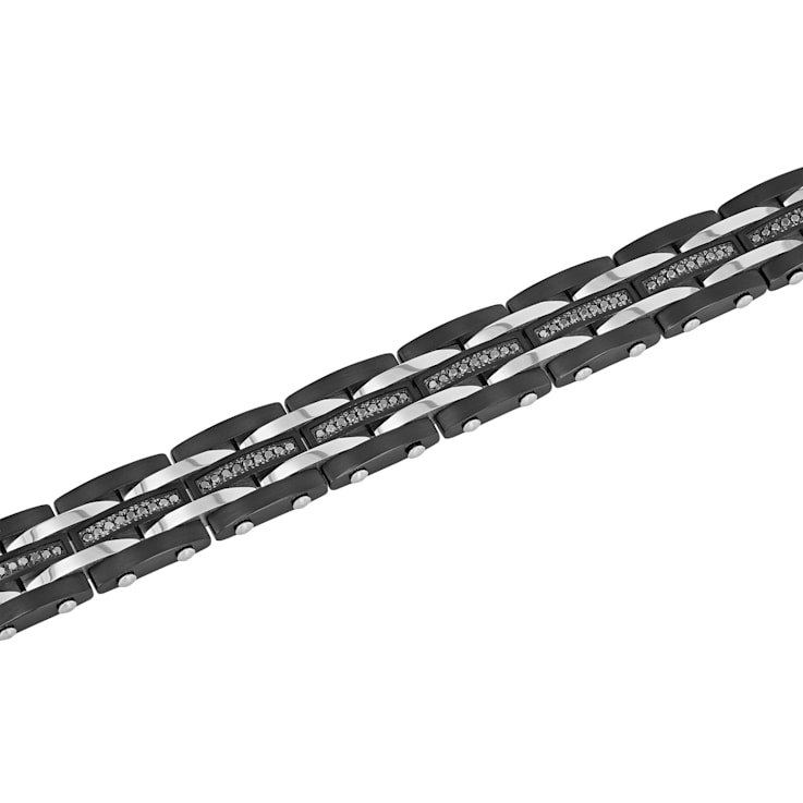 Stainless Steel Black Ion Plated Black Diamond Bracelet 1.0ctw
