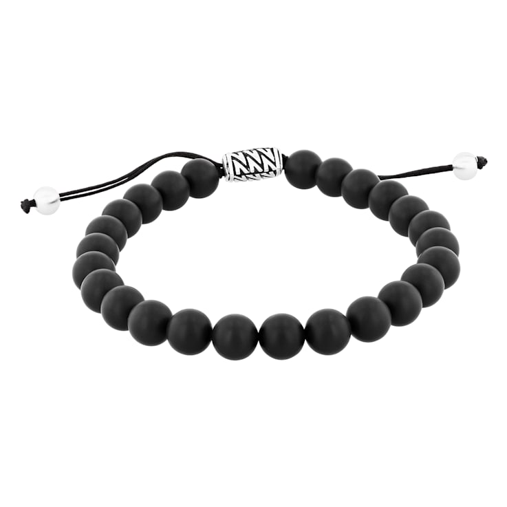 Matte Black Onyx Bead & Stainless Steel Bolo Bracelet