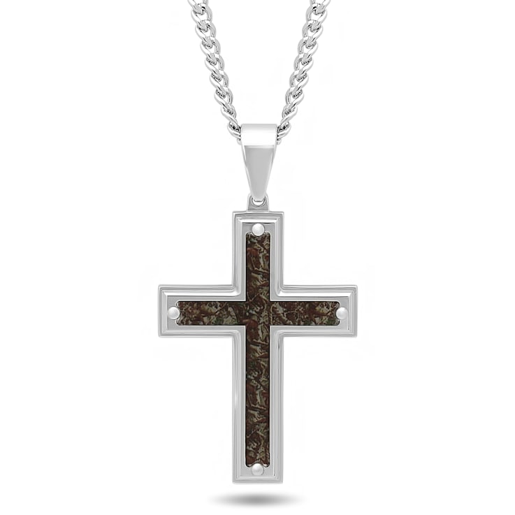 Stainless Steel Carbon Fiber Cross Pendant