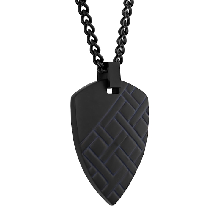 Stainless Steel Shield Pendant with Black and Blue Finish