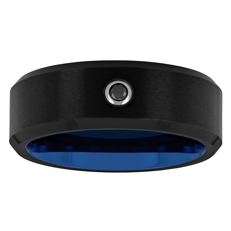 0.05CT Black Diamond Black and Blue IP Tungsten Band