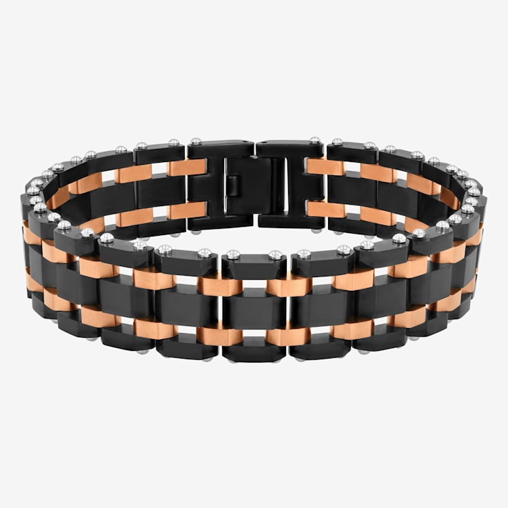 Stainless Steel Black and Brown Ion Plated Link Bracelet