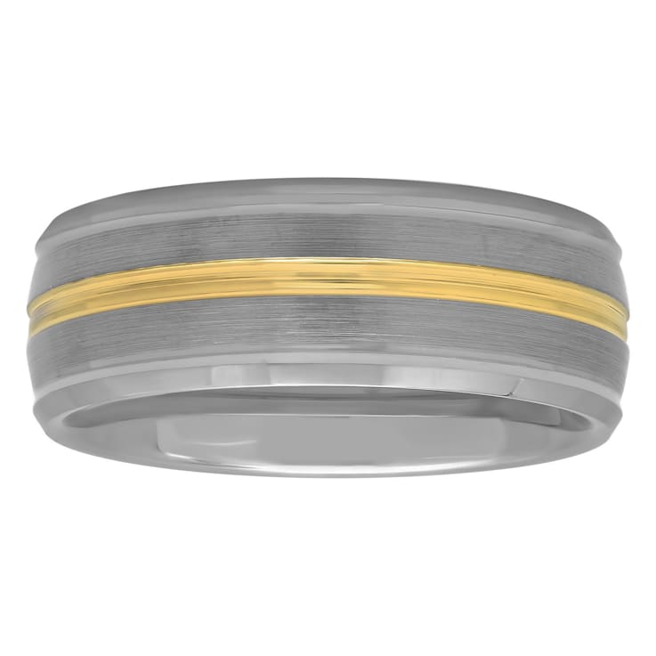 Tungsten Comfort™ 8MM Tungsten Beveled Edge with Yellow Ion Plated Band