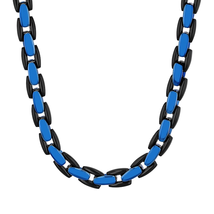 Stainless Steel Black and Blue Ion Plated 24 Inch Fashion Chain