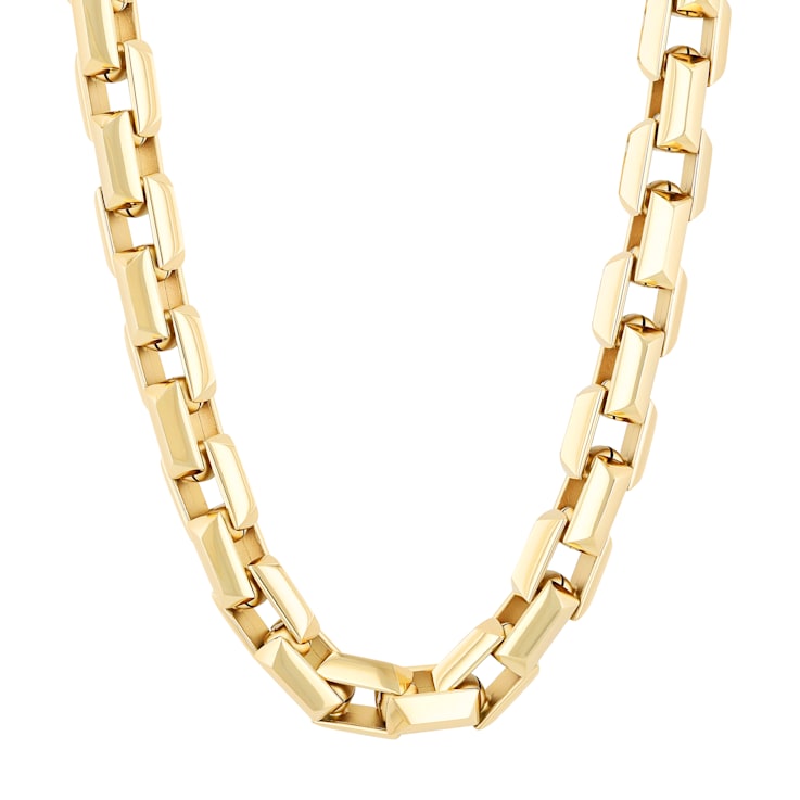 Stainless Steel Yellow Plated 9MM Square Link Chain Necklace