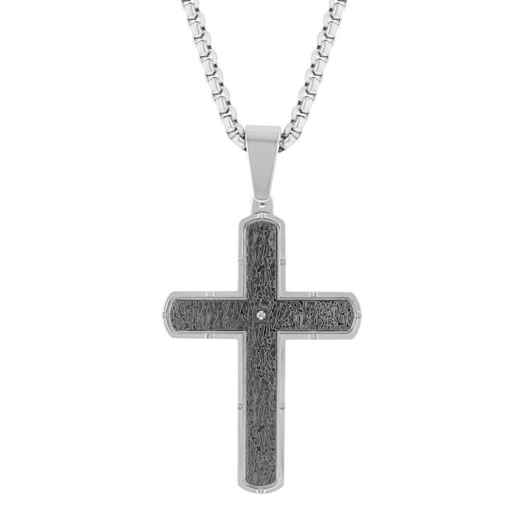 Stainless steel cross pendant with diamond accent sale