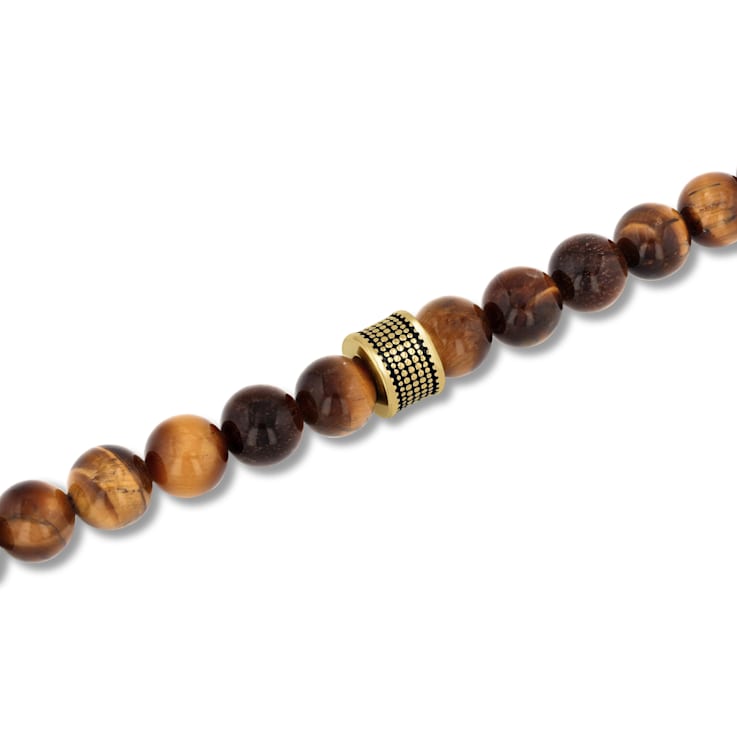Stainless Steel Yellow Ion Plated Tiger Eye Bead Bracelet