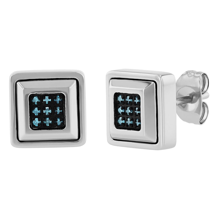 1/10CTW Blue Diamond Stainless Steel Stud Earrings