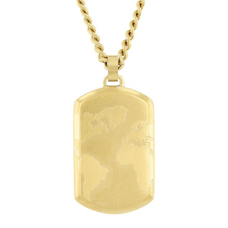 Stainless Steel Yellow Ion Plated Geographical Design Dog Tag Pendant