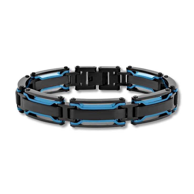 Stainless Steel Black & Blue Ion Plated Link Bracelet