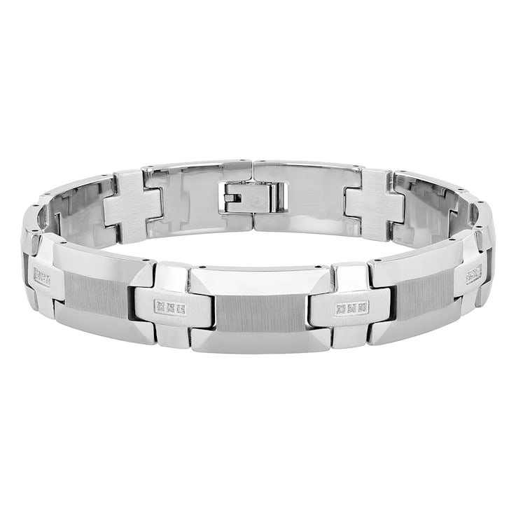 1/8CTW Diamond Tungsten and Stainless Steel High Polish Link Bracelet