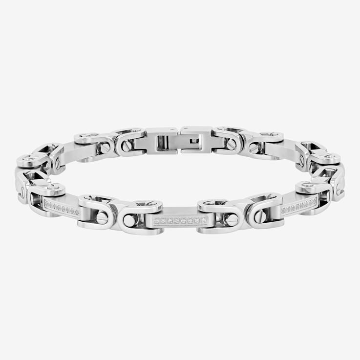 1/4CTW Diamond Stainless Steel Link Bracelet