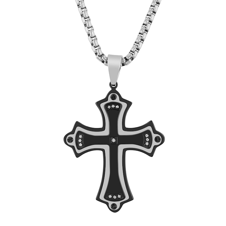 Diamond Accent Stainless Steel Black Ion Plated Cross Pendant