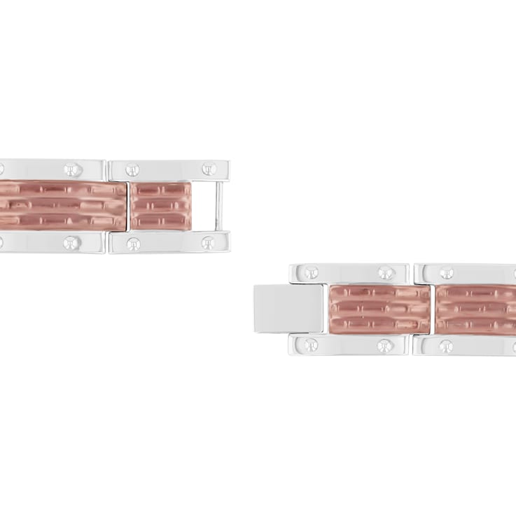 Stainless Steel with Two-Tone Finish Brick Design Link Bracelet