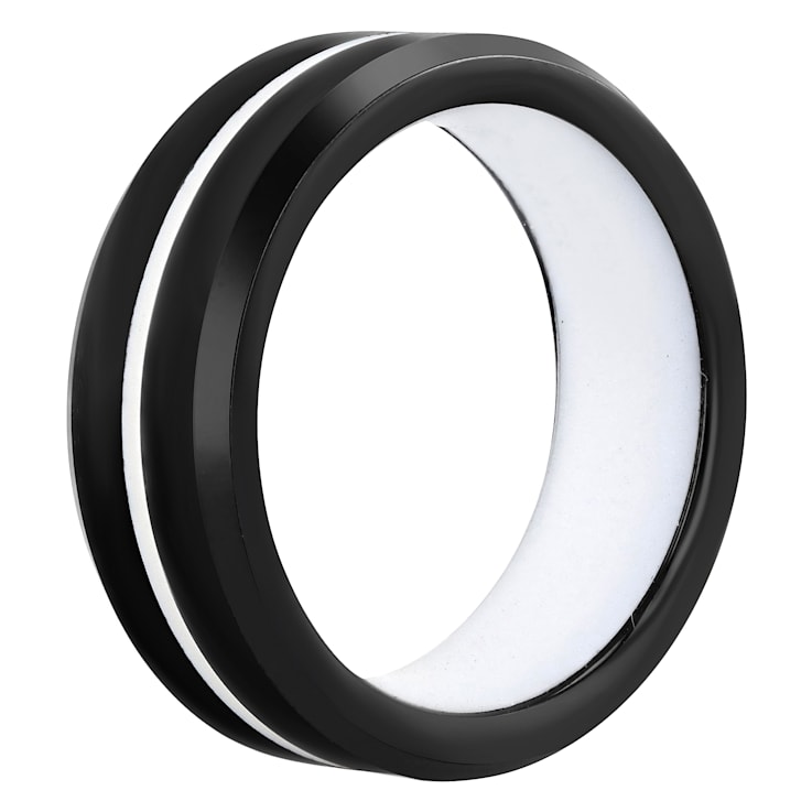 Tungsten Comfort™ 8MM Tungsten White Center Stripe & White Silicone Band