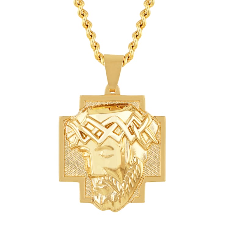 Stainless Steel Yellow Ion Plated Jesus Head Cross Pendant