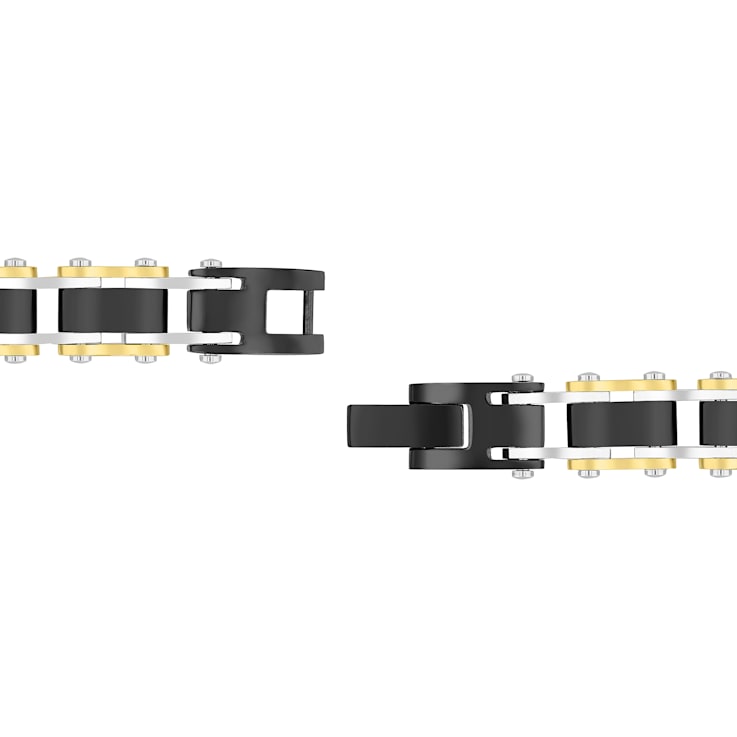 Stainless Steel Black & Yellow Ion Plated Link Bracelet