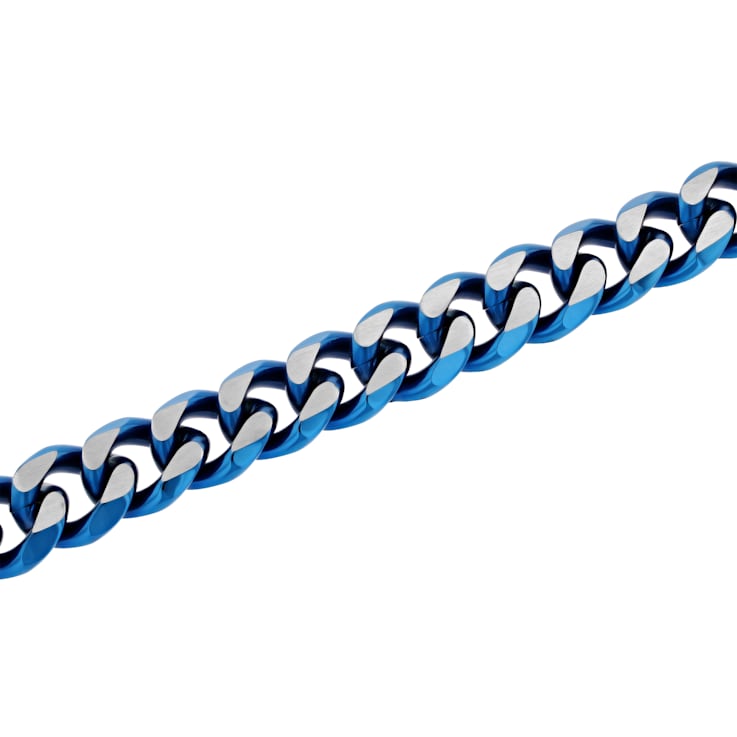 Stainless Steel White & Blue Ion Plated Beveled Curb Bracelet