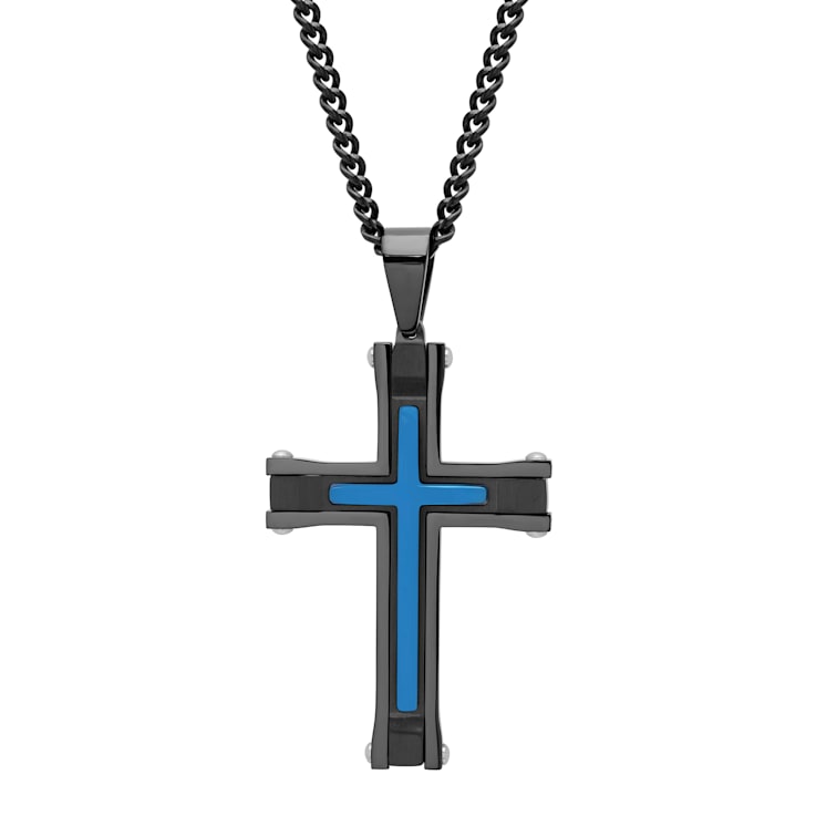 Black & Blue IP Stainless Steel Cross