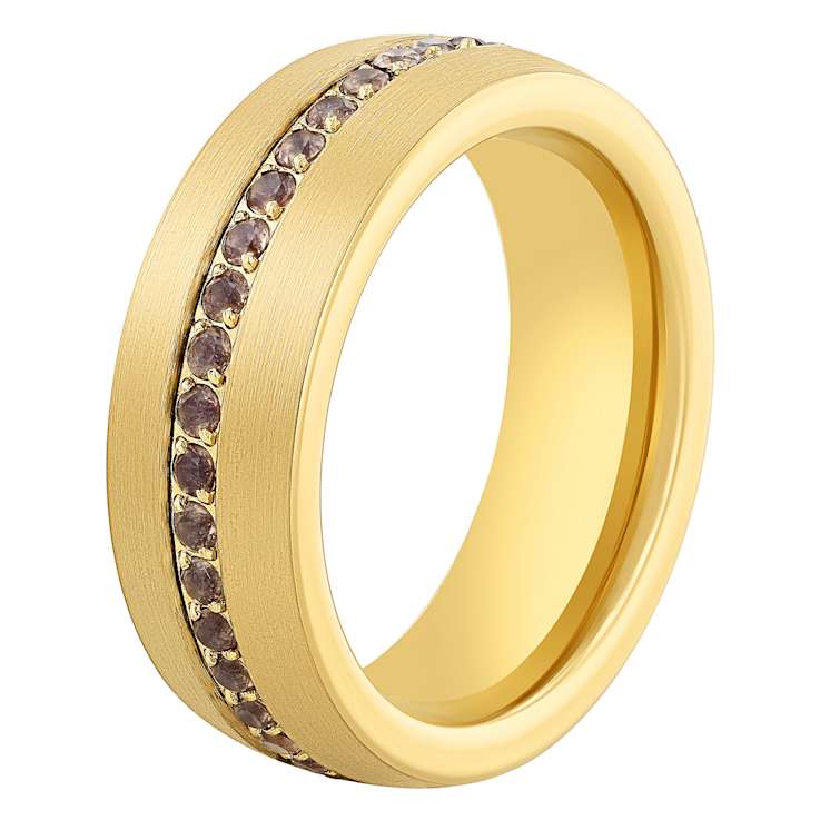 Tungsten Comfort™ Smoky Quartz Tungsten 8MM Yellow Ion Plated Inlay Band