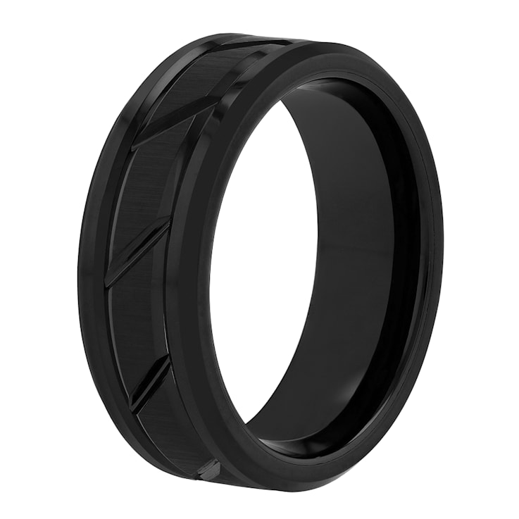 Tungsten 8MM Grooved Comfort-Fit Band in Black