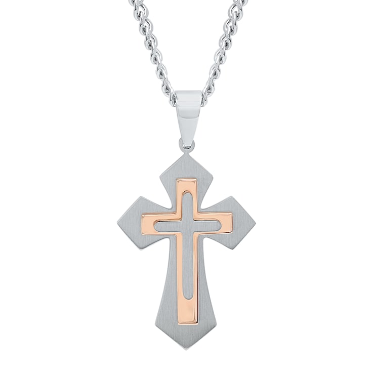 Two-tone Stainless Steel Stacked Cross Pendant