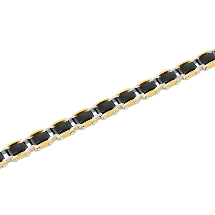 Stainless Steel Black & Yellow Ion Plated Link Bracelet