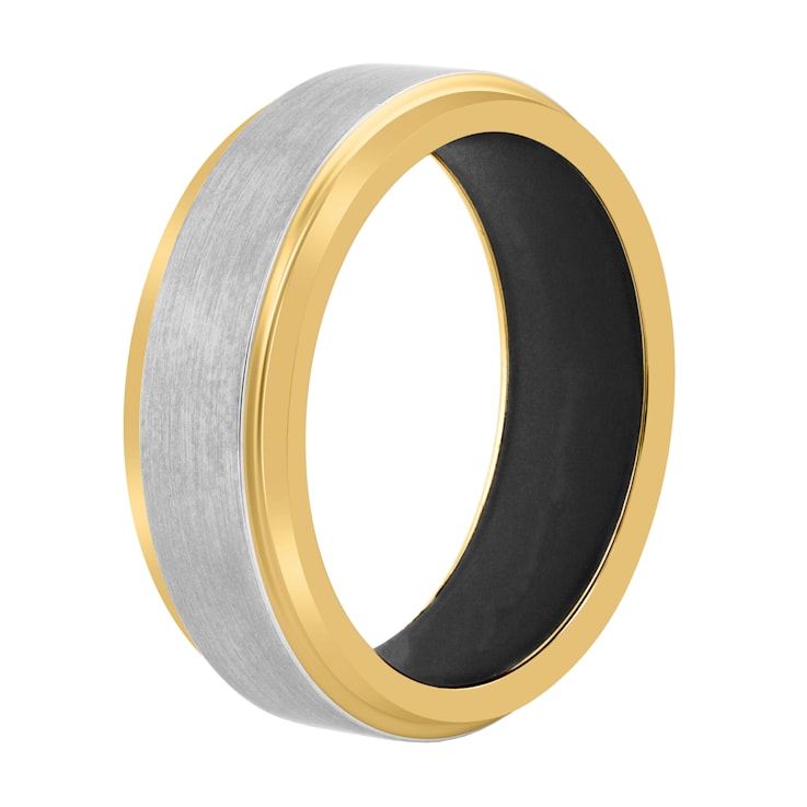 Tungsten Comfort™ 8MM Tungsten Yellow Ion Plated Black Silicone Inside Band