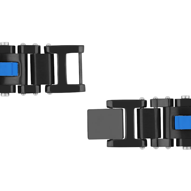Stainless Steel Black & Blue Ion Plated Rivets Link Bracelet