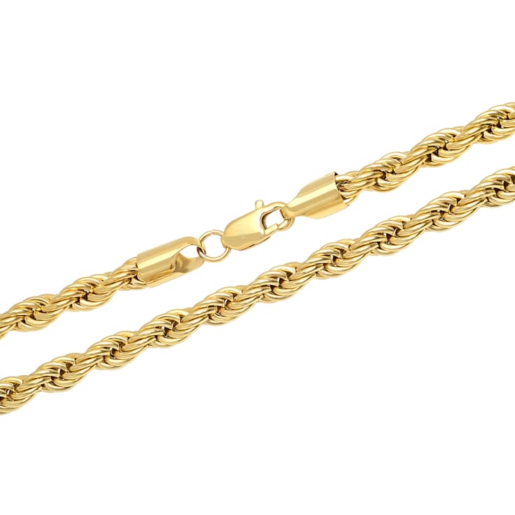 Stainless Steel 26 Inch Yellow Ion Finish Rope Chain Necklace