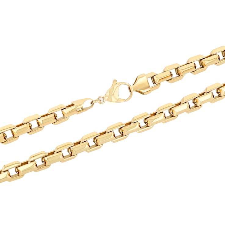 Stainless Steel Yellow Plated 9MM Square Link Chain Necklace