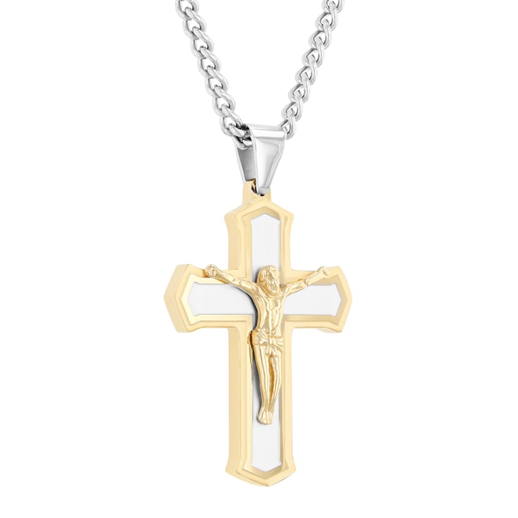 Two-tone Stainless Steel Crucifix Pendant