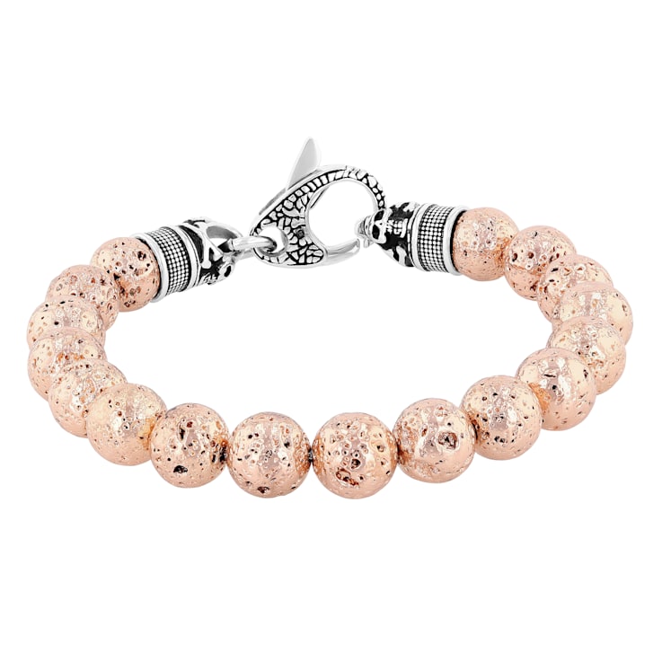 Rose Lava Bead and Stainless Steel Bolo Bracelet