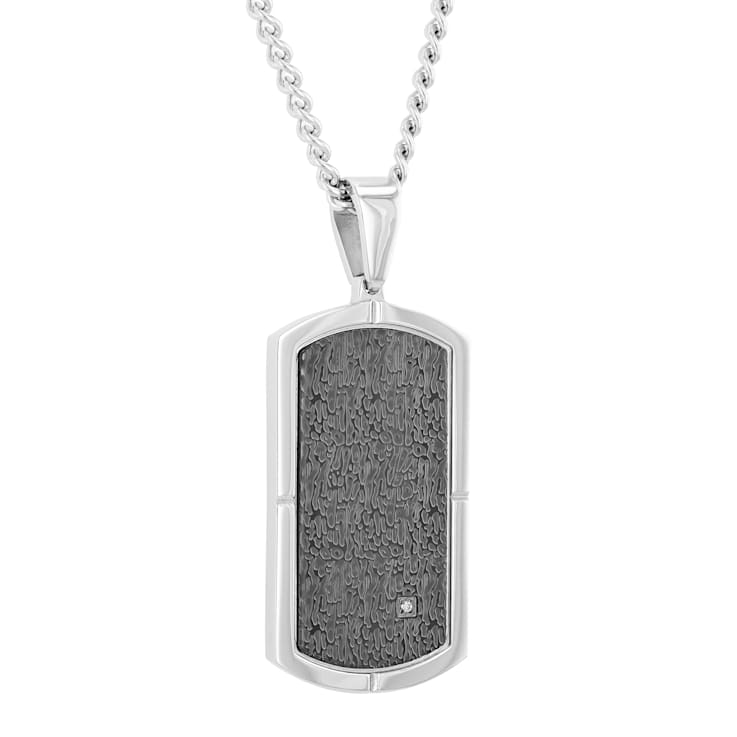 Men's Black Plated Stainless Steel Geometric Design Dog Tag Pendant Necklace - 24
